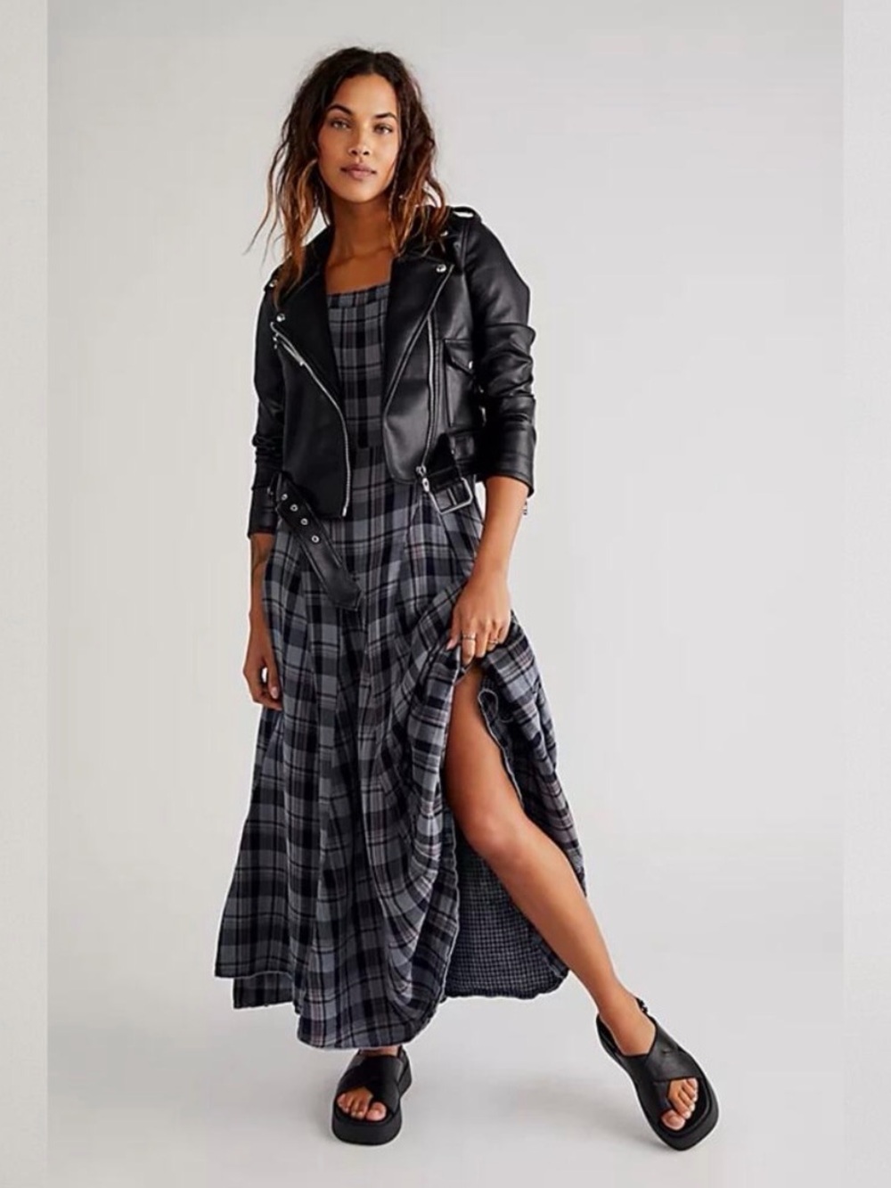 RARE Free People x CP Shades Seagren Skirtall Blue Checkered Maxi Size Medium